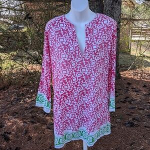 Barbara Gerwit Pink Green Womens Beach Cover Up Tunic Top Size Small